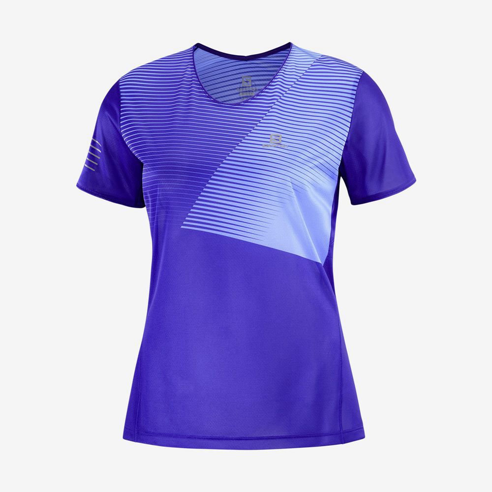 T-Shirts Salomon Femme Bleu - Salomon SENSE - France (9603-BVOTQ)